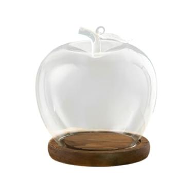 Imagem de Bothyi Pote de vidro cloche com base de madeira, transparente, diâmetro de 9 cm, para decoração de mesas centrais, bijuterias, itens colecionáveis ​​e joias, CafÉ