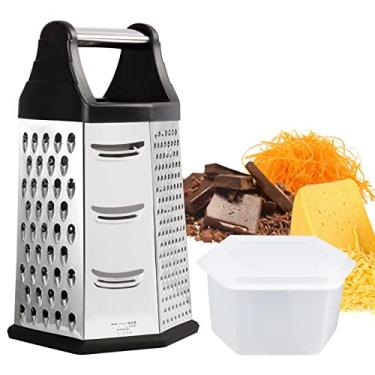 Imagem de KAYCROWN Ralador De Caixa, Queijo, Triturador, Aço Inoxidável Com 6 Lados, Ideal Para Queijo Parmesão, Vegetais, Batatas, Cenoura, Gengibre, Fatiador Vegetais Tipo Mandolina, Recipiente Removível, P