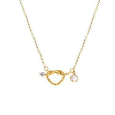 Imagem de NORLSO Colar delicado com pingente de pedra do mês de nascimento para mulheres, colar de nó de coração dourado personalizado, colar de zircônia cúbica para aniversário, amizade, presentes de