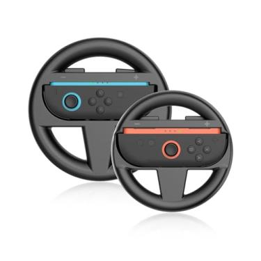 Imagem de EJGAME Steering Wheels Compatible with Nintendo Switch 2(2025) JoyCons,Racing Games Accessories Compatible with Switch 2 Mario Kart World/ 8 Deluxe,Two Size for Adults & Children,2 Pack (Black)
