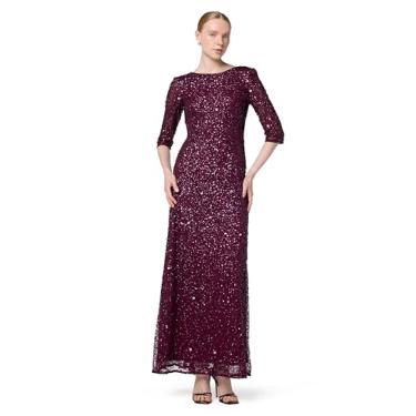 Imagem de Adrianna Papell Vestido feminino de manga 3/4 com contas nas costas, Cabernet, 40