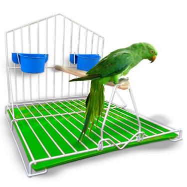 Imagem de Gaiola para papagaios Habitat para pássaros (BRANCO-VERDE)