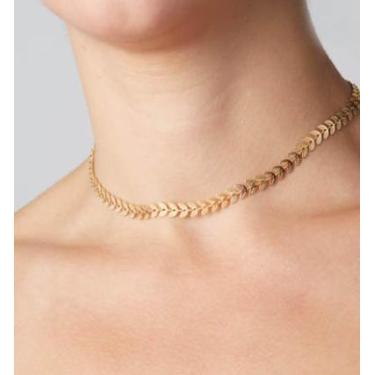 Imagem de Colar Corrente Choker Escama de Peixe Banhada Ouro 18K com Verniz - BI