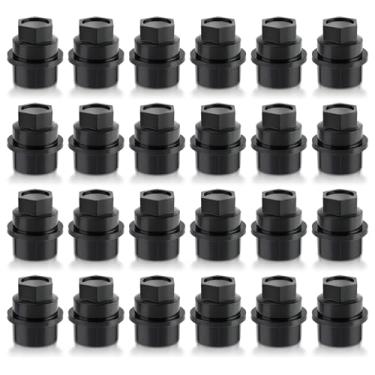 Imagem de AUTOKAY 15646250 Pacote de 24 tampas de porcas de roda para caminhões Chevrolet – Preto