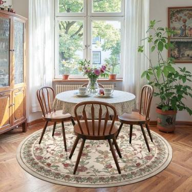 Imagem de jinchan Tapete redondo floral de 1,8 m, lavável, vintage, macio, antiderrapante, vermelho, verde, 1,8 m, círculo de pelo baixo, para sala de estar, sala de jantar, quarto, escritório
