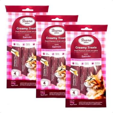 Imagem de Kit 3 Sachê Salmão - 56g Para Gatos Buona Petix Creamy