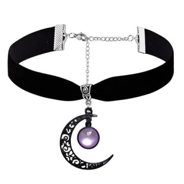 Imagem de Rrdaily Colar gótico de cristal de lua estilo punk colar com pingente de lua vintage preto crescente, colares góticos escuros, bijuterias de fantasia, joias de ano novo para mulheres, Large, Cristal