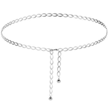 Imagem de Corrente de cintura prateada, cinto feminino de corrente de prata de 127 cm, joia ajustável para o corpo de praia, corrente de barriga de biquíni elegante, joia delicada para mulheres, cinto oco longo