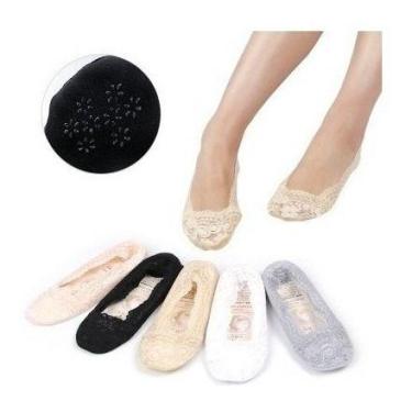 Imagem de 12 Pares Meias De Renda Sapatilho Invisível C/ Silicone - oem, 9-12 M,