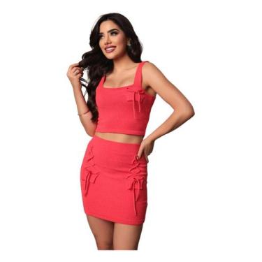 Imagem de Conjunto Feminino Blusa Cropped E Saia Curta Detalhe Cordão - AG Acess
