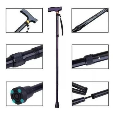 Imagem de Bengala Dobrável De Alumínio Regulagem Altura Idoso Adulto - Ofertas T