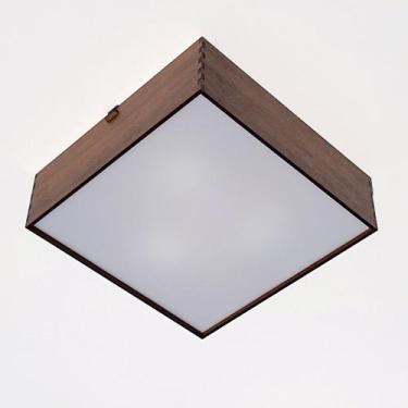 Imagem de Lustre plafon teto aletado 40cm quadrado madeira  - Fábrica de Utilida