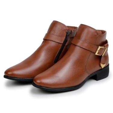 Imagem de Bota Feminina Chelsea Botinha Cano Curto Com Detalhe 100% Couro Legítimo (Havana, BR, Adulto, Numérico, 35)