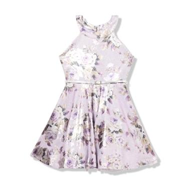 Imagem de Beautees Vestido de festa com cinto floral para meninas, Lilás, 8