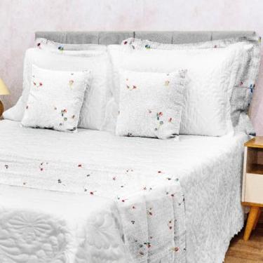 Imagem de Kit 5 Peças Decoração Sala Peseira Super King Size Piquet Cama Posta Luxo (Delicata)