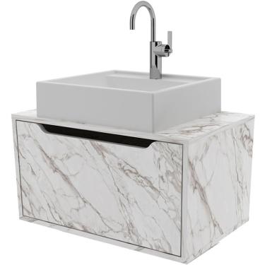 Imagem de Gabinete De Banheiro 60 Cm Com Cuba E 1 Porta Basculante Mármore Branco