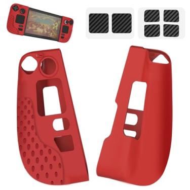 Imagem de Allinboy Compatível com Steam Deck/Steam Deck OLED, capa de silicone antiderrapante antiarranhões com 6 adesivos de botão traseiro, vermelho
