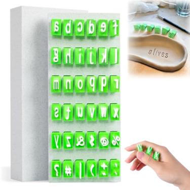 Imagem de Conjunto de carimbos alfabéticos para cerâmica de argila, carimbos de argila de polímero – alfabeto, números e símbolos, gravador de fondant de pressão pequena DIY para decoração de biscoitos de
