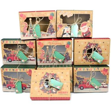 Imagem de Smlper Caixas De Biscoitos Natal, Pacote Com 12, Grandes Para Presente Padaria Janela E Etiquetas, Caixa Cupcake Kraft, Recipientes Embalagem Alimentos