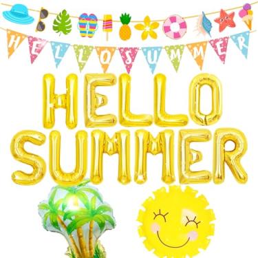 Imagem de LaVenty Decorações de festa de verão, verão, praia, piscina, tema bandeiras, olá, balões para festa na praia do Havaí, chá de bebê, verão, piscina, artigos para festa de aniversário (verde 2)