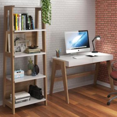 Imagem de Conjunto Escrivaninha e Estante Retrô 2 gavetas 4 prateleiras Style Mó