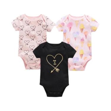 Imagem de Body de Algodão Manga Curta Bebê (0-12 Meses) - Kit com 3 a 6 Peças, H