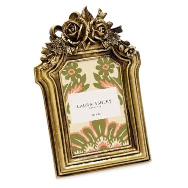 Imagem de Laura Ashley Moldura de coroa de roseta dourada antiga 5 x 7 cm com cavalete e gancho, expositor de mesa e parede, design floral decorativo, decoração de casa, arte, galeria de fotos (5 x 3, ouro