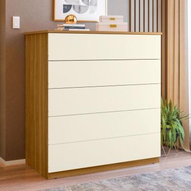 Imagem de Aparador para Sala de Estar com 5 Gavetas Compacta Freijo/ Off White