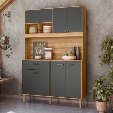 Imagem de Cozinha Compacta Erva Doce 6 Portas 1 Gaveta Freijó/Cinza - Nicioli