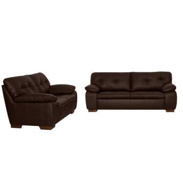 Imagem de Conjunto Sofá De Couro Marselha 3 E 2 Lugares Café Pigmentado - Mempra
