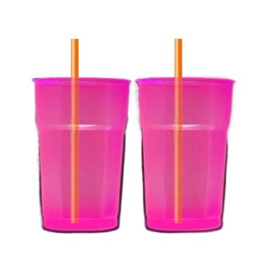 Imagem de Kit 100 Copos Neon 300ml Premium Descartável Para Drink Bebida Festa Aniversário(KIT 100 COPOS ROSA NEON)