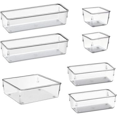 Imagem de Kit 14 Organizadores em Acrílico Cristal Multiuso Premium – Modular para Gavetas, Armários e Geladeiras | Potes Organizadores Transparentes para maquiagem, cosméticos, bebê, roupas, cozinha