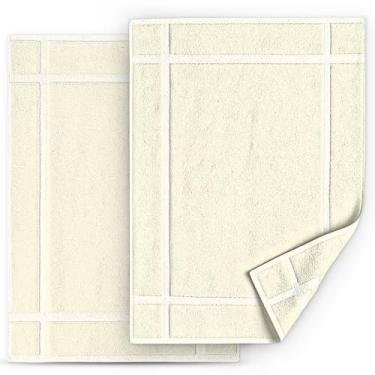 Imagem de Pearl Linens Pacote com 2 tapetes de banho de algodão laváveis 45 x 63 cm - Conjunto de tapetes de banheiro macios e absorventes, não tapetes de banheiro após o chuveiro, tapete de banheira felpudo