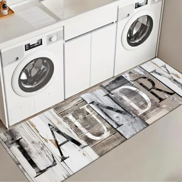 Imagem de LHAIFA Tapete para lavanderia 51 cm x 128 cm de madeira marrom, antiderrapante, para decoração de lavanderia, tapetes laváveis para fazenda, cozinha, chão, banheiro, área de banheiro