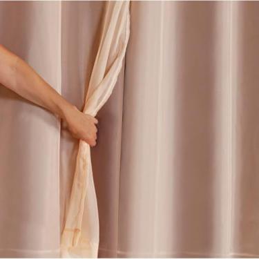Imagem de Cortina Blackout PVC C/Voil Liso Blecaute Corta 100% a Luz Para Quarto, Sala, Escritório Em(Avelã,2.80m x 1,80m)