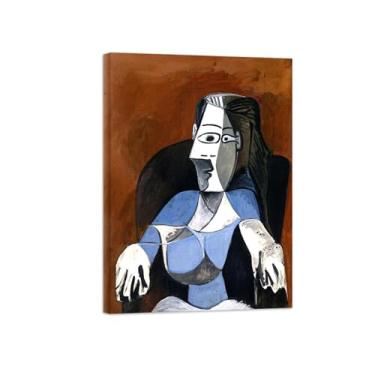 Imagem de Pinturas Famosas Arte Parede-Imagens em Tela-Woman Seated in Black Armchair-Pôster e Impressões para Sala de Estar Quarto Casa 50x70cm20x27in Tela Embrulhada