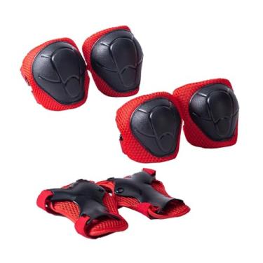 Imagem de simhoa Joelheiras e cotoveleiras, protetores de pulso confortáveis, à prova de choque, ergonômicos, conjunto de equipamentos de proteção para crianças, Vermelho