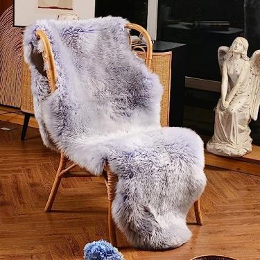 Imagem de LLB Tapete de pele de carneiro genuíno premium tapete de área de pele fofa de luxo natural para sala de estar tapete de pele de lã real, capas de assento para quarto de crianças capa de cadeira de sofá tapete (roxo claro, 60 x 180 cm)