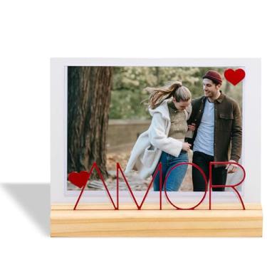 Imagem de Geguton - Porta-Retrato 13x18cm Amor - Aço, Acrílico e Madeira Natural - Presenteie e Decore com Afeto - Vermelho