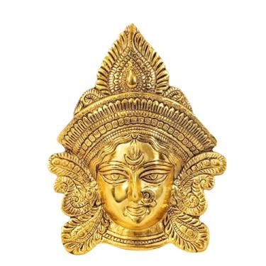Imagem de Shiva Lingam Shop Latão Maa Durga Face Wall Hanging 9,5 polegadas | Deusa Hindu Ídolo Decorativo Escultura de Metal | Arte de Parede Espiritual Dourada para Casa Templo Escritório | Navratri Puja