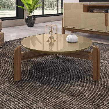 Imagem de Mesa De Centro Lizz Redonda Com Pés Em Madeira Maciça Champagne-cedro Champagne-cedro