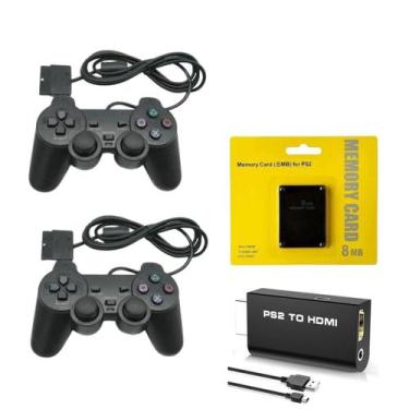 Imagem de Kit 3 em 1 PS2 Com 2 Controles Analógicos + Memory Card 8GB + Adaptado
