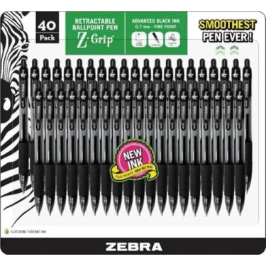Imagem de Zebra Pen Canetas pretas Zebra Pacote com 40 Caneta esferogr fica Zebra Z Grip Ponta fina de 0,7 mm Retr til