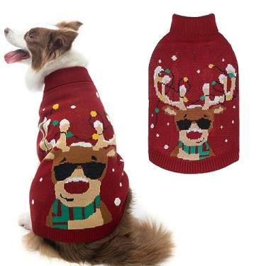 Imagem de PAWCHIE Suéter de Natal para cães de gola rolê com orifício para trela, roupas quentes de inverno para animais de estimação pequenos, médios e grandes, meninos e meninas