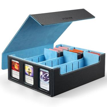Imagem de Trading Card Storage Box for Commander - 2400+ Card Deck Box with Removable Cover, 24 Colorful Divider Tabs, Card Storage Box with Viewing Windows Fits for Magic Game (Black&Wathet)