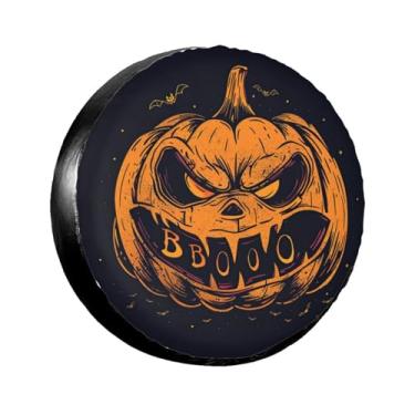 Imagem de LOJAOGON Capa de pneu sobressalente Spooky Pumpkin Head Protetores de roda à prova de poeira Capa de pneu de roda para trailer, trailer, areia muitos veículos 38.1 cm