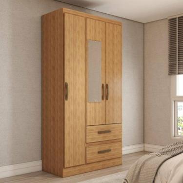 Imagem de Guarda-Roupa Solteiro Alohomora 3 Portas 2 Gavetas com Espelho Marrom - Panorama Móveis