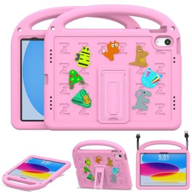 Imagem de AGROMI Capa infantil para iPad 10ª geração de 10,9 polegadas 2022, com alça antiderrapante embutida, suporte dobrável/alça de ombro, capa protetora à prova de choque infantil para iPad 10ª geração