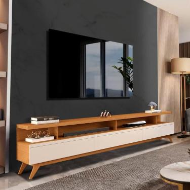 Imagem de Rack Aparador 3 Gavetas Para TV Até 75 Pol Pés Em Madeira Nature Off White