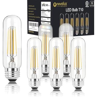 Imagem de NOVELUX Lâmpada Edison de 12 cm, lâmpada LED E26 branca de luz do dia 5000K, regulável, 800LM T10 T9, lâmpadas tubulares de vidro transparente, lâmpadas AC 120V iguais a 80 watts para lustre pendente
